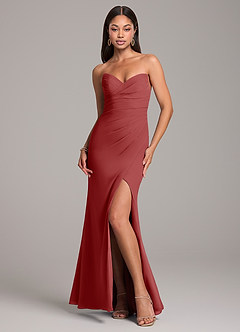Azazie Yola Bridesmaid Dresses Rust Sheath Pleated Chiffon Convertible Dress image1