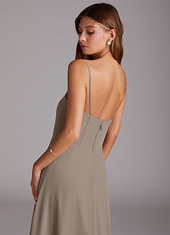 Azazie Wren Bridesmaid Dresses Taupe A-Line Side Slit Chiffon Convertible Dress image8