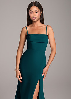 Azazie Saige Robes de demoiselle d'honneur Robe Fourreau Convertible en Mousseline de soie Épaule décolletée Vert Pin image2