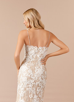 Azazie Mireya Wedding Dresses Diamond White Nude Sheath Sequins Tulle Dress image9