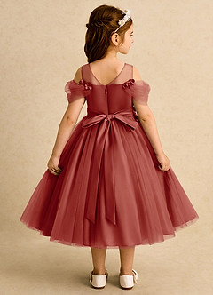 Azazie Juni Flower Girl Dresses Terracotta Ball-Gown Pleated Tulle Dress image2