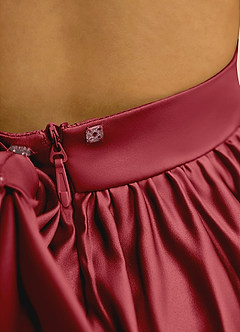 Azazie Nellia Blumenmädchenkleider A-Linie Schleifen Matte Satin Kleid Granatapfelrot image7