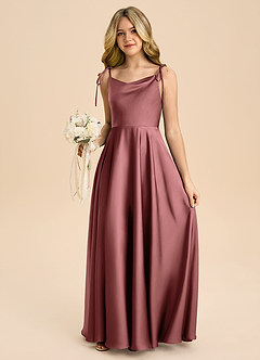 Azazie Popsy Junior Robe Trapèze en Satin extensible Arc Améthyste image5