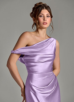Azazie Emerson Bridesmaid Dresses Lilac Mermaid Off the Shoulder Metallic Satin Dress image7