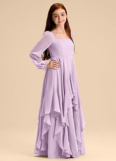 Azazie Clara Junior Frosted Lilac A-Line Blouson Chiffon Dress image4