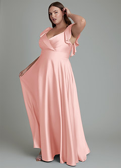 Azazie Leilani Bridesmaid Dresses Powder Pink A-Line Ruched Stretch Satin Dress image14