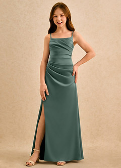 Azazie Cannoli Girls Formal Blumenmädchenkleider A-Linie Plissee Stretch-Satin Kleid Seemoos image3