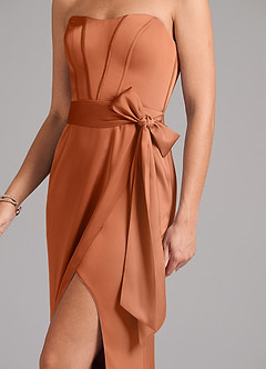 Azazie Jamie Robes de demoiselle d'honneur Robe Trapèze Convertible en Satin extensible Sans bretelle Cuivre image7