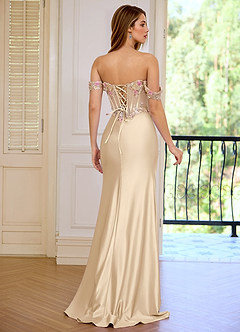 Minicom Champagne Sequined embroidery Stretch satin Mermaid Prom Dress image2