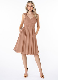 Azazie Angie Robes de demoiselle d'honneur Robe Trapèze en Mousseline de soie Corset Champagne Rosé image1
