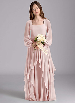 Azazie Clara Junior Vestido de Rosa Rubor de Gasa de Corte en A con Blusón image7