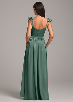 Azazie Denisse Bridesmaid Dresses Eucalyptus A-Line Ruched Stretch Satin Dress image2