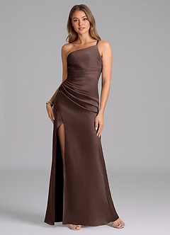 Azazie Eren Bridesmaid Dresses Ganache Mermaid One Shoulder Stretch Satin Dress image1