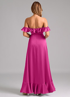Azazie Lyra Jurken voor bruidsmeisjes Converteerbaar Jurk van Stretch Satijn met A-Lijn Off the Shoulder Fuchsia image6