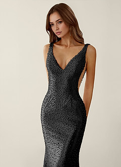 Roxana Black V-neck Hot Rhinestones Corset Prom Dress image5