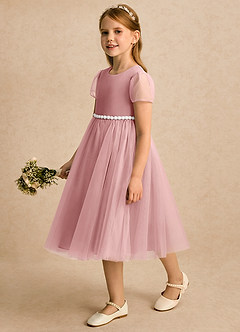 Azazie Kaylor vestidos de niña de las flores Vestido Rosa Polvorienta de Tul de Línea A con Plisado image4