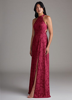 Azazie Clarice Jurken voor bruidsmeisjes Jurk van Bloemen Burn-out met A-Lijn Zijsplit Bourgondië image3