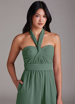 Azazie Lamara Bridesmaid Dresses Eucalyptus Off the Shoulder Chiffon Convertible Jumpsuit image9