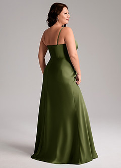 Azazie Lidia Bridesmaid Dresses Olive Mermaid Side Slit Stretch Satin Dress image6