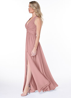 Azazie Jaclyn Abiti da Damigella Abito A-Line in Chiffon Plissettato Rosa Polverosa image3
