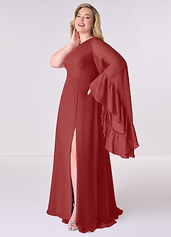 Barbie ♥ Azazie Bridesmaid Dresses Rust A-Line Long Sleeve Chiffon Dress image9