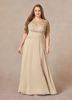 Azazie Raissa Mère de la mariée Robes Robe Trapèze en Mousseline de soie Dentelle Champagne image12