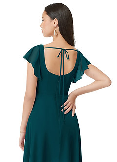 Azazie Bondi Bridesmaid Dresses Pine A-Line Ruched Chiffon Dress image5