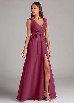 Azazie Tanicia Brautjungfernkleider A-Linie Plissee Chiffon Kleid Maulbeerrot image3