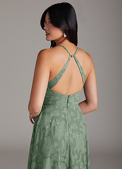 Azazie Davis Bridesmaid Dresses Matcha A-Line Pleated Floral Burnout Dress image6