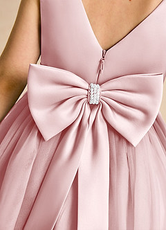 Azazie Tadpole Robe Demoiselle D'honneur Fillette Robe Trapèze en Mat Satiné Plissée Rose Poudré image6