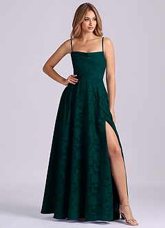 Azazie Elle Final Sale Pine A-Line Pleated Floral Burnout Dress image1