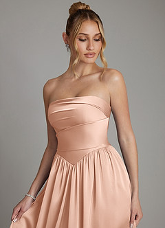 Azazie Zena Bridesmaid Dresses Rose Gold A-Line Strapless Stretch Satin Dress image3
