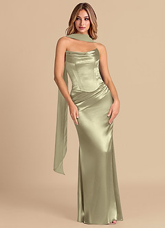 Azazie Sorrel Robes de demoiselle d'honneur Robe Sirène Convertible en Satiné métallisé Corset Vert Mousse image3