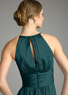 Azazie Bonnie Bridesmaid Dresses Pine A-Line Pleated Stretch Satin Dress image6