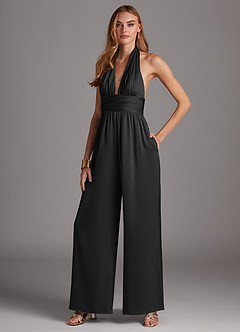 Azazie Oli Robes de demoiselle d'honneur Combinaison en Satin extensible Plissée Noir image4