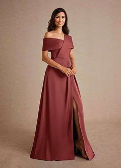 Azazie Milton Mother of the Bride Dresses Terracotta A-Line Pleated Stretch Satin Dress image6