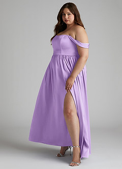 Azazie Morana Bridesmaid Dresses Lilac A-Line Off the Shoulder Stretch Satin Convertible Dress image13