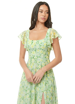 Azazie Bondi Vestidos de madrinha de casamento Vestido Sálvia Floral Sonhadora de Chiffon de Linha A com Franzido image6