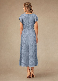 Azazie Vera Mother of the Bride Dresses Dusty Blue A-Line Pleated Floral Burnout Dress image4