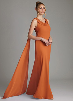 Azazie Jaya Robes de demoiselle d'honneur Robe Fourreau en Mousseline de soie Plissée Cannelle image5