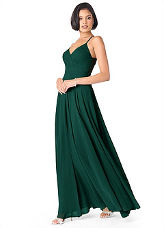 Azazie Avelina Brautjungfernkleider A-Linie V-Hals Gefaltet Chiffon Kleid Smaragd image3