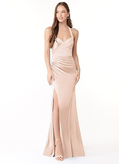 Azazie Emeria Bridesmaid Dresses Blushing Pink Mermaid Pleated Stretch Satin Dress image1