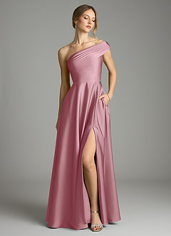 Azazie Melanie Bridesmaid Dresses Vintage Mauve A-Line Off the Shoulder Stretch Satin Dress image1