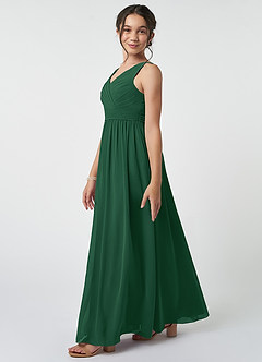 Azazie Kora Dark Green A-Line Pleated Chiffon Dress image3