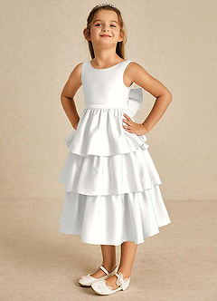 Azazie Margery Flower Girl Dresses White A-Line Bow Stretch Satin Dress image3