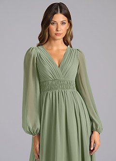 Azazie Palerma Robes de demoiselle d'honneur Robe Trapèze en Mousseline de soie Manches longues Pistache image6