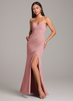 Azazie Yola Bridesmaid Dresses Dusty Rose Sheath Pleated Chiffon Convertible Dress image4