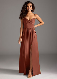 Azazie Zeya Bridesmaid Dresses Clay A-Line Pleated Stretch Satin Dress image7