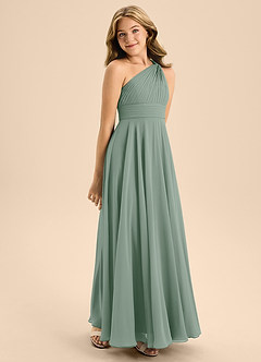 Azazie Charlize Junior Silver Sage A-Line Pleated Chiffon Dress image5