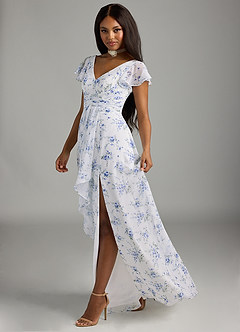 Azazie Omari Bridesmaid Dresses Blue Cottage Floral A-Line Chiffon Dress image5